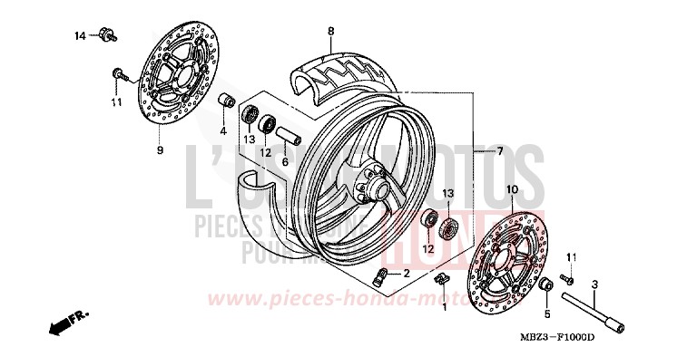 FRONT WHEEL for Hornet S FORCE SILVER METALLIC (NH411) from 2000